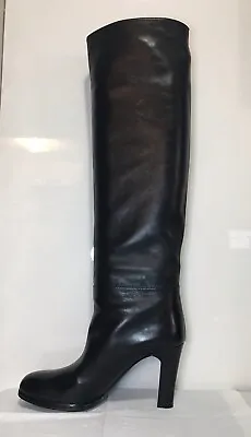 VERONIQUE BRANQUINHO ~ Sz 37.5~ BLACK LEATHER Over The Knee BOOT ~ Made In ITALY • $400