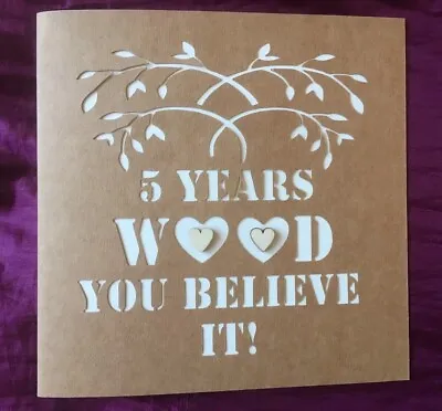 £3.35 • Buy Handmade 5th Wedding Anniversary Paper Cut Card. Wooden Heart Embellishments.