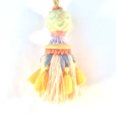 Mackenzie Childs Pastel Tassel H Paint Ceramic Glazed 5.5 L+7.75l  Dbl Cord Xlnt • $74.99