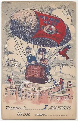 1909 Toledo Ohio - Artist Illustrated Hot Air Balloon - Wamba Carnival Postcard • $12.99