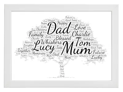 Personalised Wordcloud Family Tree Print Frame Wall Art Gift • £9.99