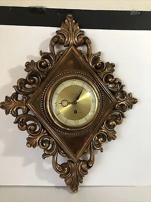 Vintage Syroco Ornate Gold Diamond Wall Clock 8-Day Jeweled No Key For Parts • $29.99