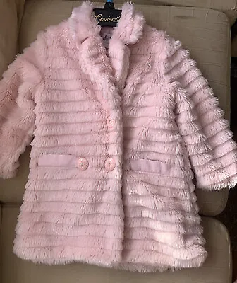 COUCHE TOT BABY GIRLS PINK FAUX FUR DIAMONTE BUTTON COAT 1/2 Yr • £18