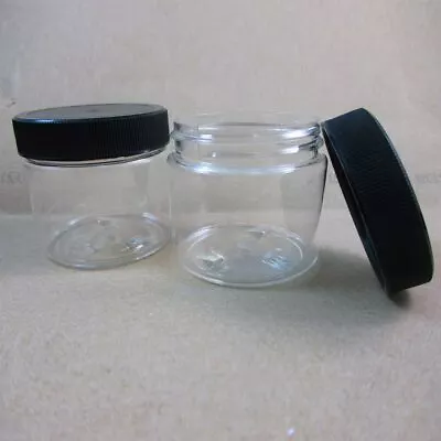 2 Pet Clear Plastic Jar 2 Oz Cream Container Pot Silver Lid Cap Cosmetic Travel • $8.65