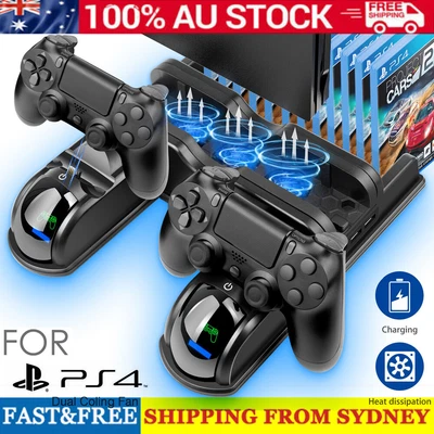 $33.89 • Buy For PS4 Pro / Slim Vertical Stand Cooling Fan Controller Charging Dock Station