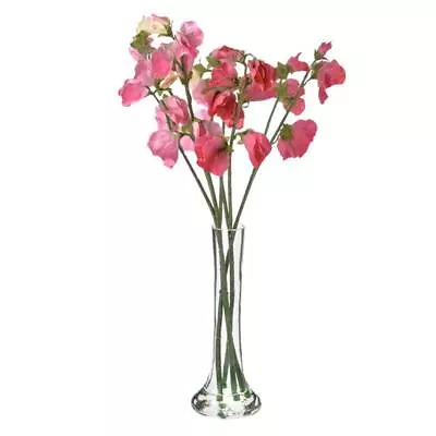 Artifical Pink Sweet Peas In Vase Tall Faux Sweet Pea Flowers Clear Glass Vase • £18