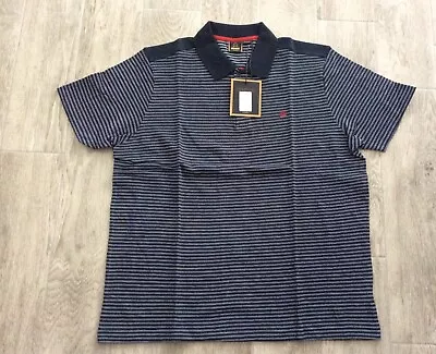 Mens Merc London Retro Stripe Regular Polo Shirt Dark Blue Roundell Size Xxl • £30