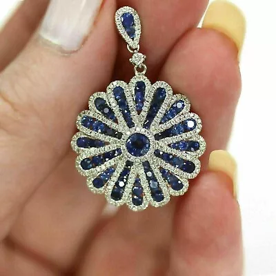2.2Ct Round Lab-Created Sapphire Flower Pendant 14k White Gold Plated Silver • $89.40