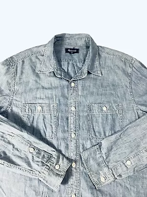 Madewell Mens  Chambray Soft Denim Cotton Blue Cutaway Long Sleeve Shirt Size L • $19.99