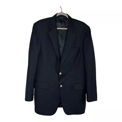 Brooks Brothers BrooksEase Mens Wool Blazer Suit Jacket Size 40L Navy Blue Gold • $44.90
