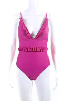 J Crew Womens V Neck Ruffle One Piece Swimsuit Magenta Pink Size 8 • $42.69