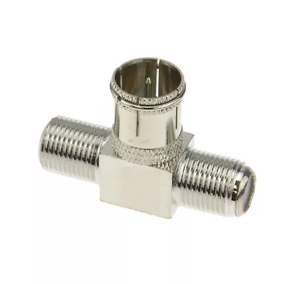 £2.59 • Buy F Type Tee T Connector Easy Fit Push Male To 2x Screw F Sockets 