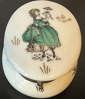 Lenwile China Ardalt Hand Painted Trinket Box-Lady With Umbrella #6183A Vintage • $9