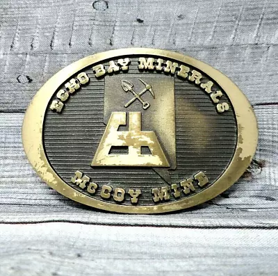 Echo Bay Minerals Belt Buckle McCoy Mine Signed Solid Bronze Vtg AC    .XTT390 • $44.99