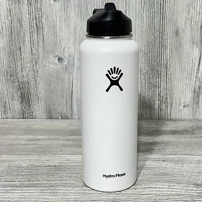 Hydro Flask 40 Oz Water Bottle Stainless Wide Mouth Straw Lid & Straw White • $14.69