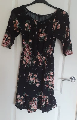 £0.99 • Buy Ladies / Girls Dress Size 8 Black Floral Gypsy Style Good Condition Frm Peacocks