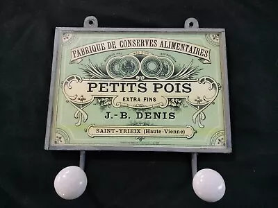 Antique VTG Petits Pois J B Denis French Advertising Sign Hooks Rack Kitchen Old • $79.99