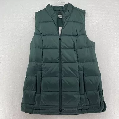 J. Jill Women's Down Puffer Vest Evergreen Full Zip Up Pockets Mock Neck Sz S • $69.49