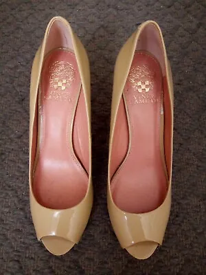 Vince Camuto Heels Womens 8B Tan Patent Leather Peep Toe Slip On  • $12.90