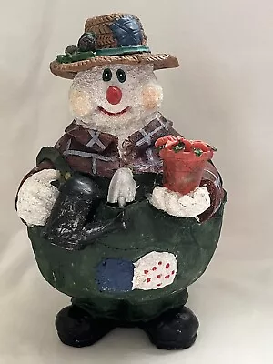Hand-Painted 9  Tall Roly Poly Snowman Gardener Christmas Figurine Vintage • $24.50
