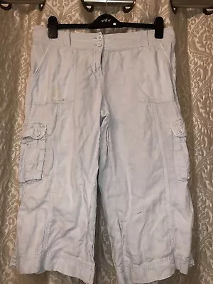 M&s 100% Linen Light Blue Long Cargo Shorts Size 14 • £7.99