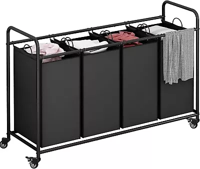 4 Bag Laundry Basket Sorter Laundry Hamper Cart With Heavy Duty Rolling Lockable • $54.65