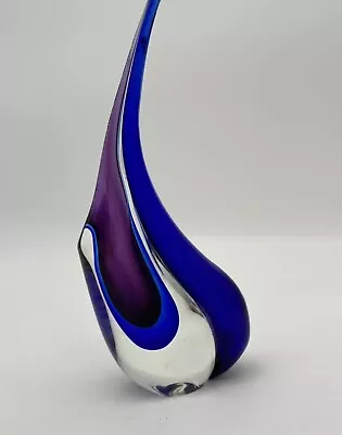 Vintage Rare Murano Sommerso Flavio Poli Blue Pink Fish Tail Art Glass Vase 10” • $95