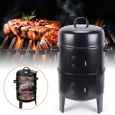 New Charcoal BBQ Meat Grill Smoker Box Smoked Barbeque Oven Cooking Food Steel • £58.03