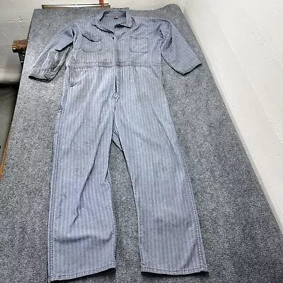 VTG Big Ben Coveralls Men 50 Regular Gray Fisher Stripe Denim Workwear Wrangler • $28.27