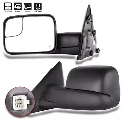 For Dodge RAM 1500 2500 2002-2009 Pair Power Heated Manual Flip-Up Tow Mirrors • $96.59