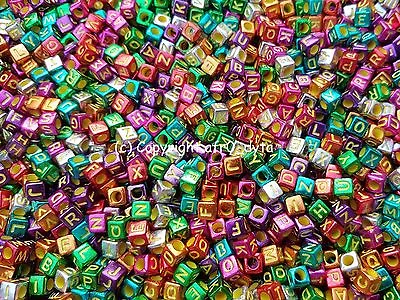 100 To 1000 Metallic Alphabet Mixed Letters Cube Beads 6mm For Jewellery Making • £6.89