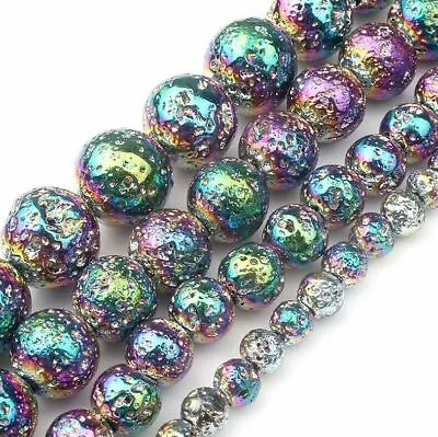 Lava Rock Beads For Jewellery Making 6mm Coloured Metallic Round 20pcs • £3.47