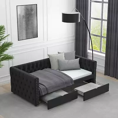 Modern Twin Size Daybed Velvet Upholstered Button Tufted Sofa Bed+2 Drawers • $422.59