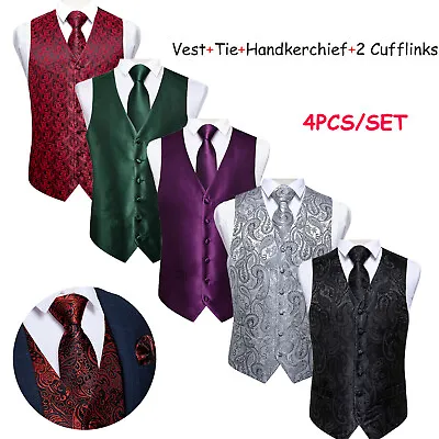 $19.66 • Buy Mens Waistcoats Vest Red Blue Black Purple Paisley Waistcoat Dress Wedding