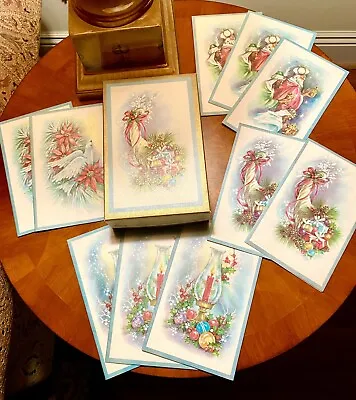 Vintage BOX Of 10 UNUSED *GLITTER* QUALITY CREST Christmas Cards 7x5” • $19.95