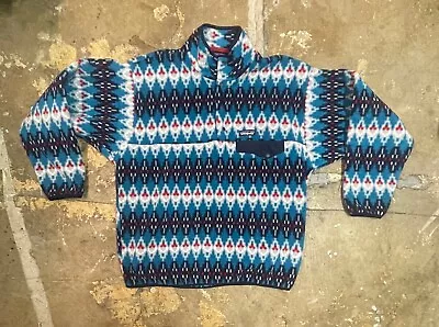 VTG Patagonia Synchilla Jacket L Blue Fleece Snap T Aztec 90s Pullover Geometric • $148.99