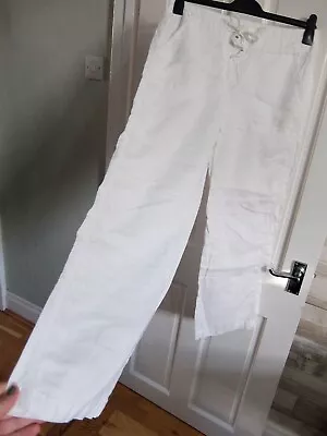 M&S ● Size 12 Medium ● White Pure 100% LINEN Trousers Womens Ladies • £13.99