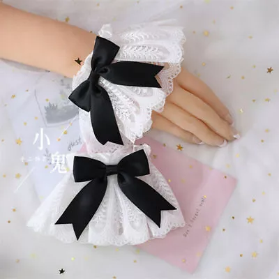 Women's Sweet Lolita Hand Wrist Cuffs Bowknot   Trim Maid Cosplay Accessories • $10.89