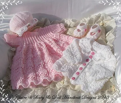 Babydoll Handknit Designs Knitting Pattern Dress Set 16-22  Doll Or 0-3m Baby • £3.99