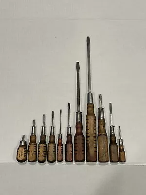 Vintage Slotted Wood Handle Flat Head Screwdriver Lot Set 11 Pcs • $33.99