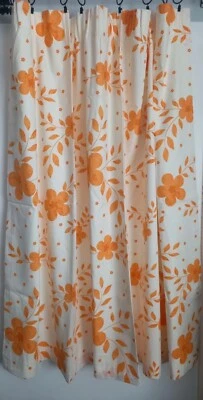 £28 • Buy Vintage 70's Orange Floral Curtains 58 Inch Wide 54 Inch Drop Floral Lined 