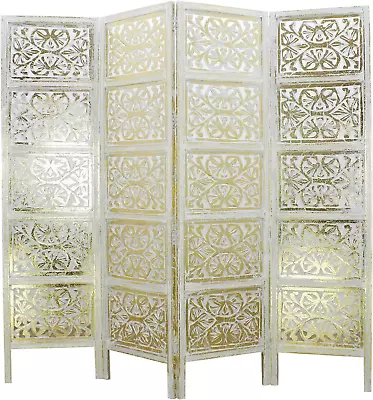 COTTON CRAFT Room Divider Wood Screen - Rania Antique Gold - 4 Panel Folding 72 • $282.24
