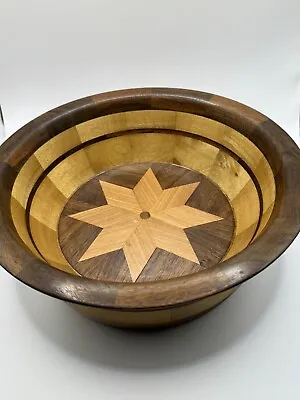 Vintage Lathed Segmented Marquetry Wood Bowl Cherry Black Walnut Myrtle • $59.99