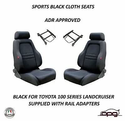 Sports Bucket Seats 2 4WD Black Cloth W/Adaptors For 100 Series Landcruiser • $1099