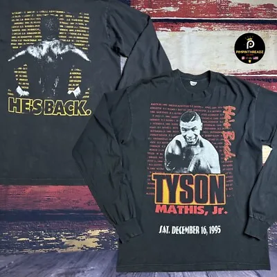 Vtg 90s Mike Tyson T Shirt Mens XL Boxing He's Back 1995 Philadelphia Rap Tee LS • $285