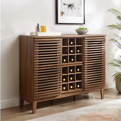 Modway Render Mid-Century Modern Wine Bar Cabinet In Walnut • $450.76