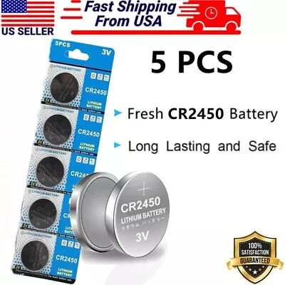 5 Pack CR2450 Lithium Battery Long-Lasting & High Capacity 3 Volt Coin & Button • $3.75