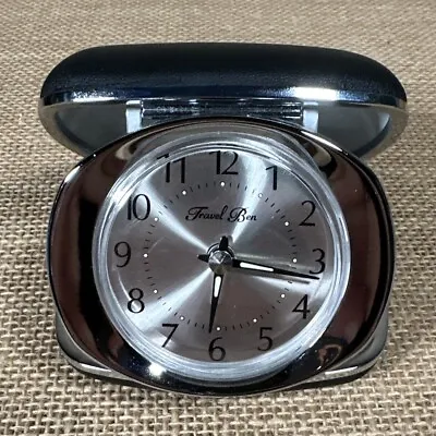 VTG Travel Ben Travel Desk Clock ALARM Silver Chrome Black Case Glow Hands Dots • $22.50