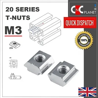 T Nuts M3 Square Solid Slide In Sliding Tee Aluminum Extrusion V- Slot T Slot 6 • £1.50