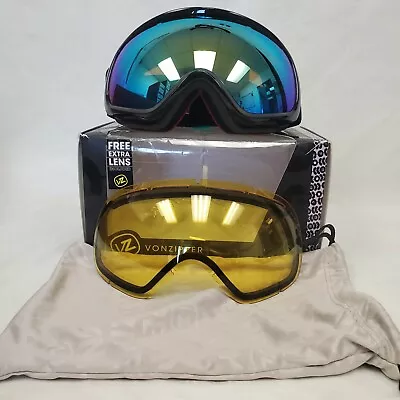 VonZipper VZ Skylab Snow Goggles Black Gloss Frame W/ Chrome Lens & Yellow Lens • $84